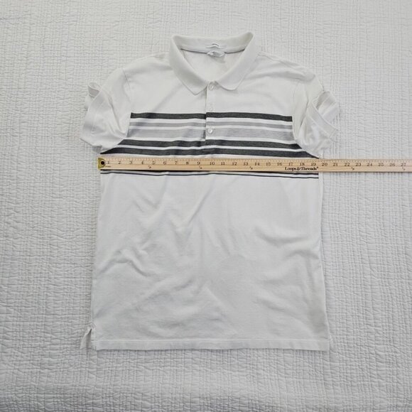 Calvin Klein Mercerized Slim Fit Men's Medium Polo Tennis Golf Shirt White Grey - Picture 8 of 13